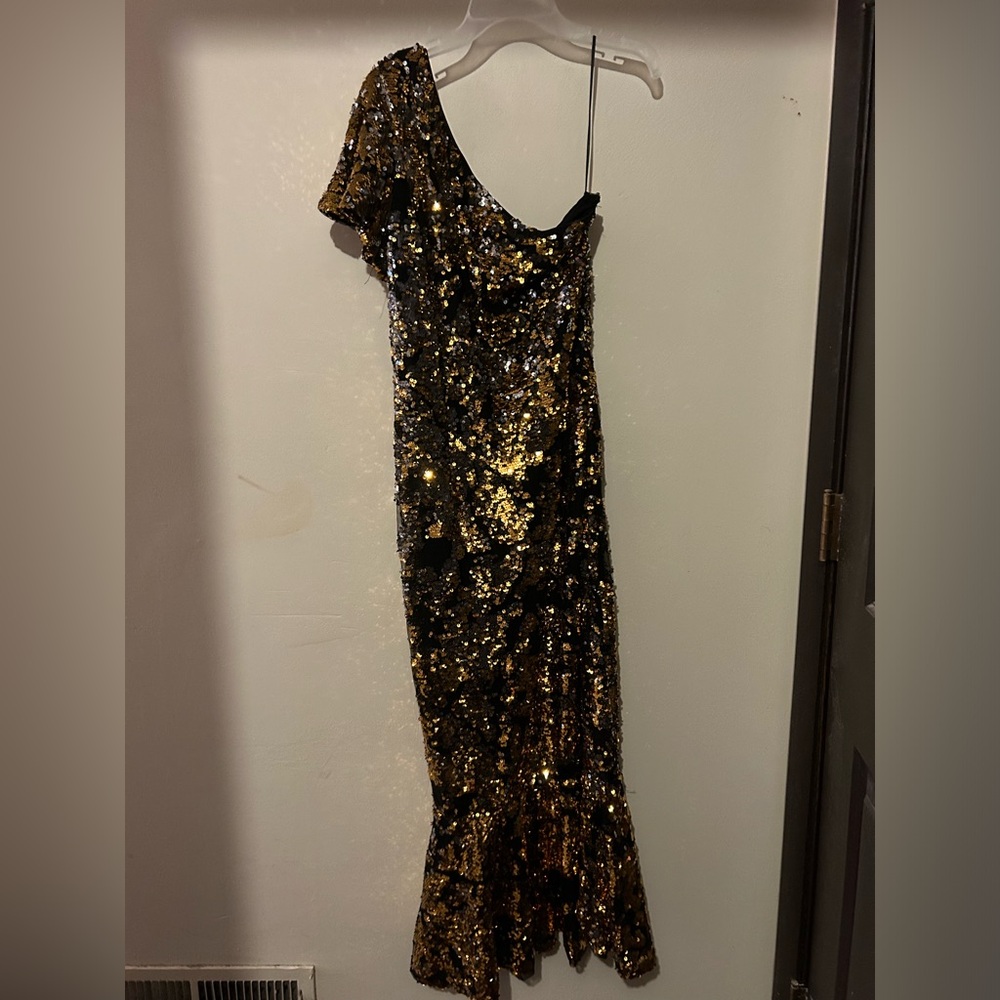 Reversible sequin one shoulder dress
